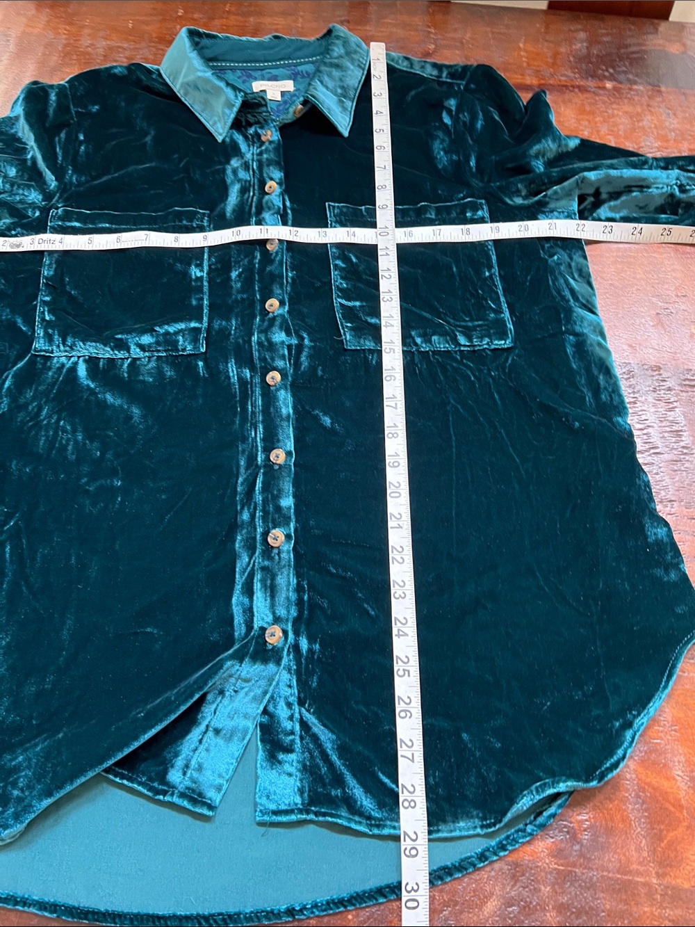 PILCRO Anthropologie Relaxed Velvet Button-Down LS Shirt Emerald Green Women L - Picture 13 of 14